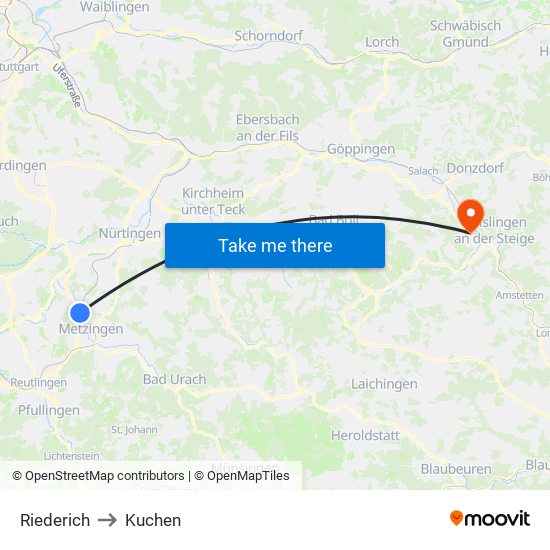 Riederich to Kuchen map