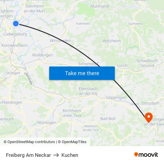 Freiberg Am Neckar to Kuchen map