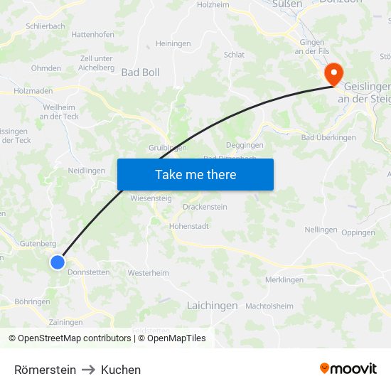 Römerstein to Kuchen map