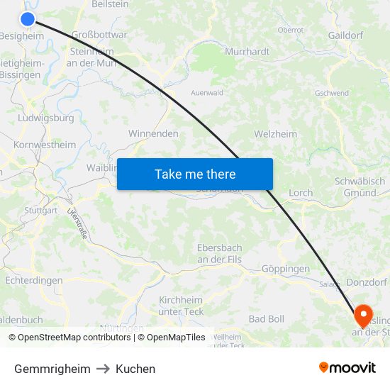Gemmrigheim to Kuchen map