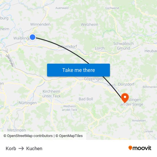 Korb to Kuchen map