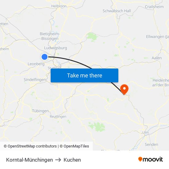 Korntal-Münchingen to Kuchen map