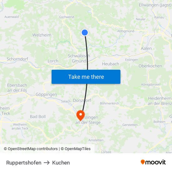 Ruppertshofen to Kuchen map