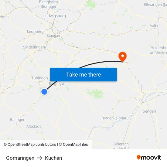 Gomaringen to Kuchen map