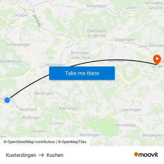 Kusterdingen to Kuchen map