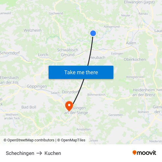 Schechingen to Kuchen map