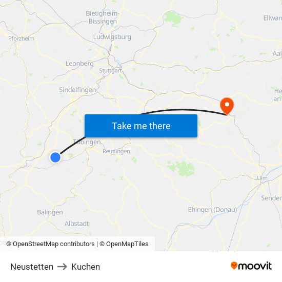 Neustetten to Kuchen map