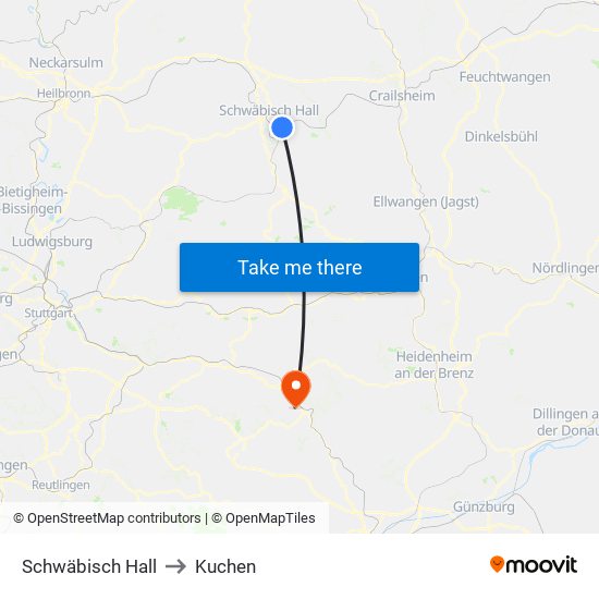 Schwäbisch Hall to Kuchen map