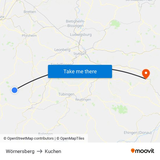 Wörnersberg to Kuchen map