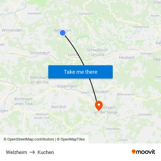 Welzheim to Kuchen map