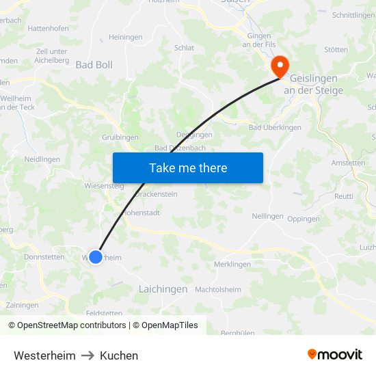 Westerheim to Kuchen map