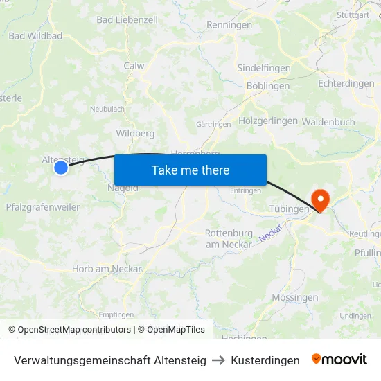 Verwaltungsgemeinschaft Altensteig to Kusterdingen map