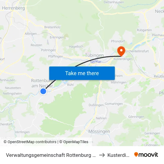 Verwaltungsgemeinschaft Rottenburg am Neckar to Kusterdingen map