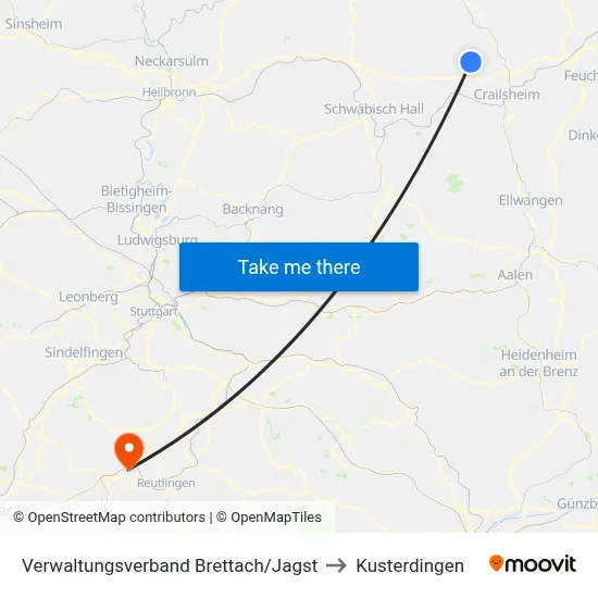 Verwaltungsverband Brettach/Jagst to Kusterdingen map