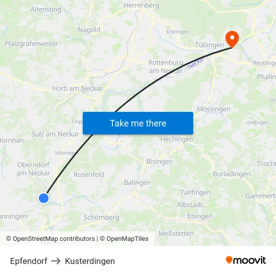 Epfendorf to Kusterdingen map