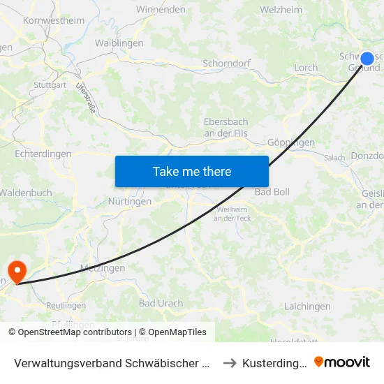 Verwaltungsverband Schwäbischer Wald to Kusterdingen map