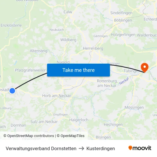 Verwaltungsverband Dornstetten to Kusterdingen map
