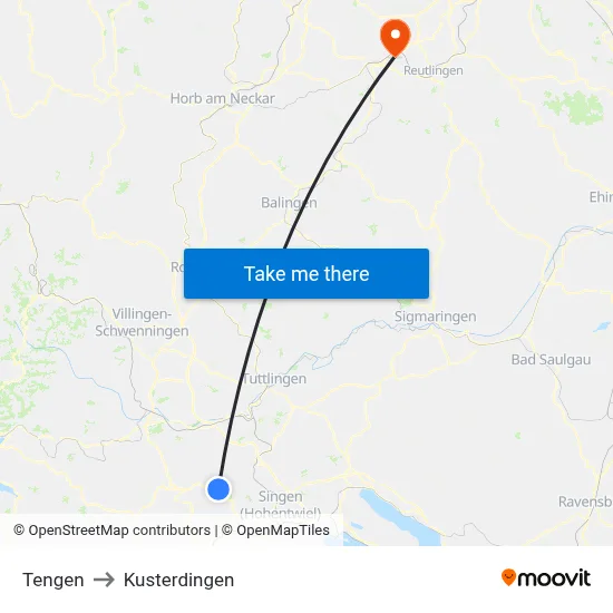 Tengen to Kusterdingen map