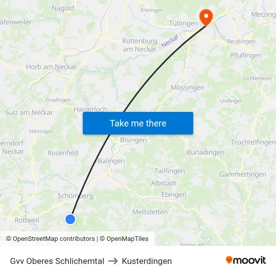 Gvv Oberes Schlichemtal to Kusterdingen map