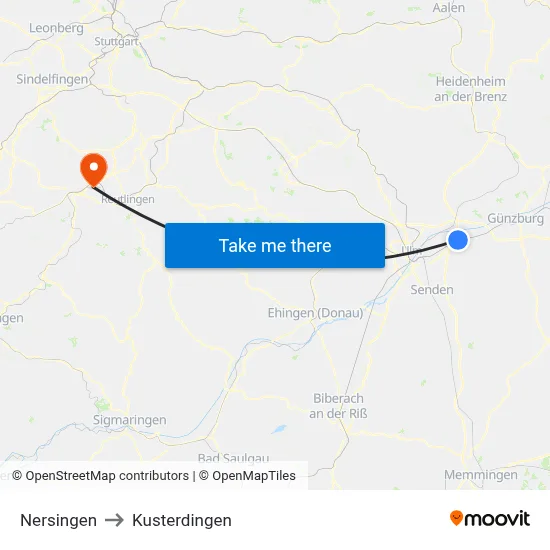 Nersingen to Kusterdingen map