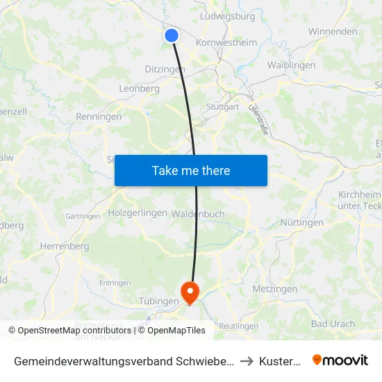 Gemeindeverwaltungsverband Schwieberdingen-Hemmingen to Kusterdingen map