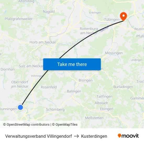 Verwaltungsverband Villingendorf to Kusterdingen map