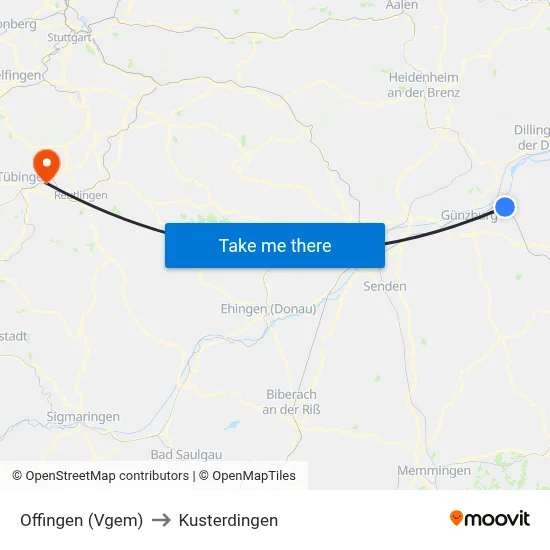 Offingen (Vgem) to Kusterdingen map