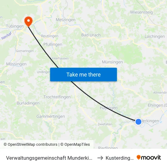 Verwaltungsgemeinschaft Munderkingen to Kusterdingen map