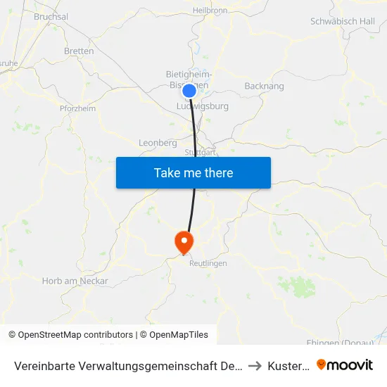 Vereinbarte Verwaltungsgemeinschaft Der Stadt Bietigheim-Bissingen to Kusterdingen map