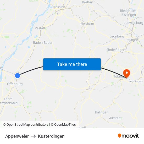 Appenweier to Kusterdingen map