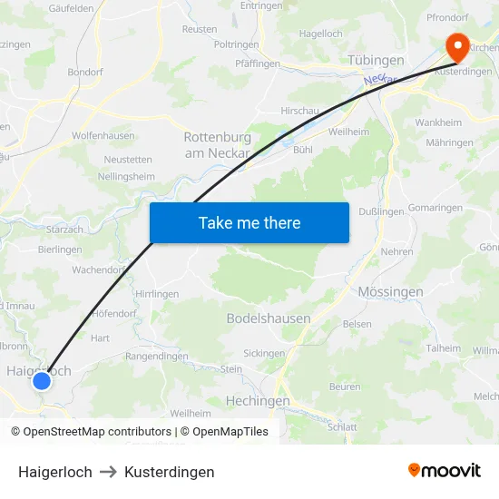 Haigerloch to Kusterdingen map