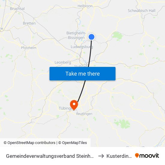 Gemeindeverwaltungsverband Steinheim-Murr to Kusterdingen map