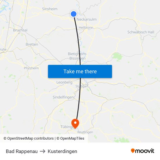 Bad Rappenau to Kusterdingen map