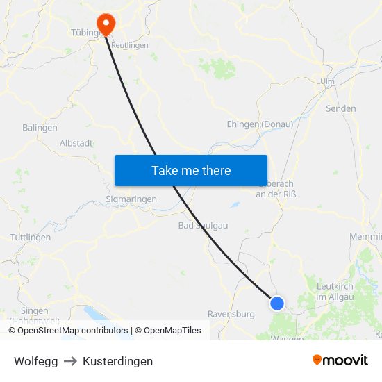 Wolfegg to Kusterdingen map