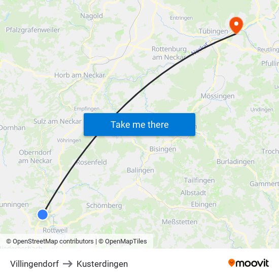 Villingendorf to Kusterdingen map