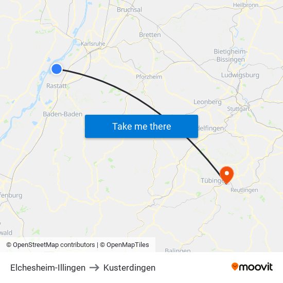 Elchesheim-Illingen to Kusterdingen map