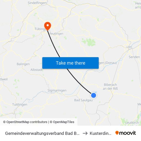 Gemeindeverwaltungsverband Bad Buchau to Kusterdingen map