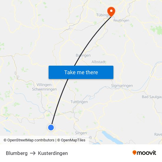 Blumberg to Kusterdingen map