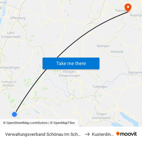 Verwaltungsverband Schönau Im Schwarzwald to Kusterdingen map