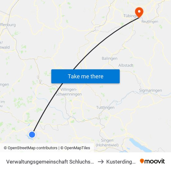 Verwaltungsgemeinschaft Schluchsee to Kusterdingen map