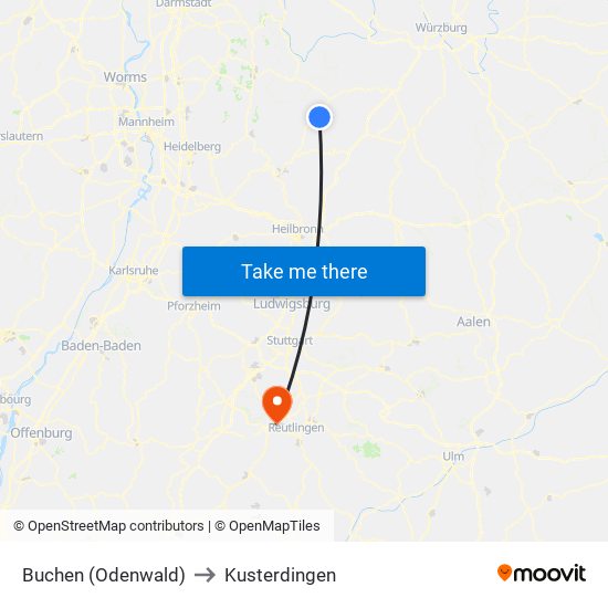 Buchen (Odenwald) to Kusterdingen map