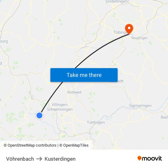 Vöhrenbach to Kusterdingen map