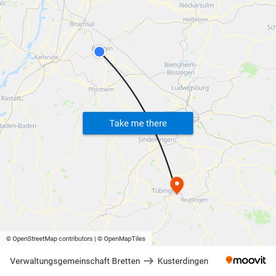 Verwaltungsgemeinschaft Bretten to Kusterdingen map