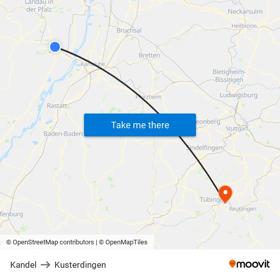 Kandel to Kusterdingen map