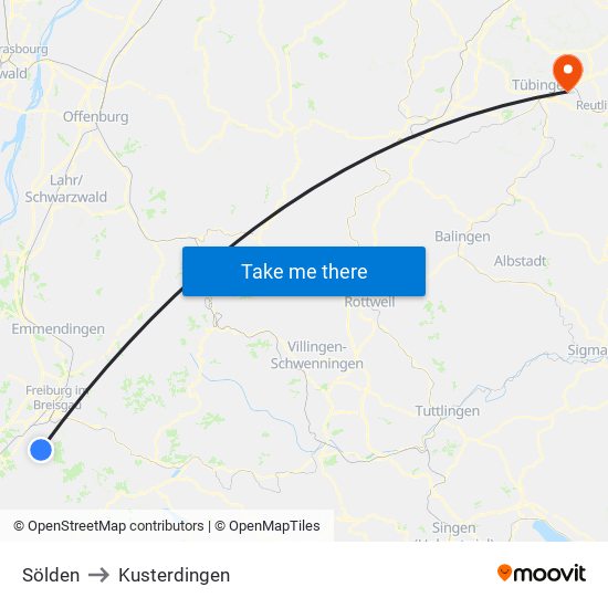 Sölden to Kusterdingen map