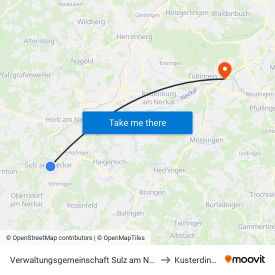 Verwaltungsgemeinschaft Sulz am Neckar to Kusterdingen map