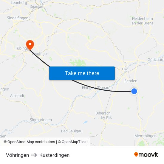 Vöhringen to Kusterdingen map