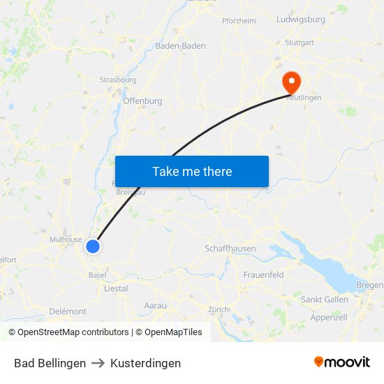 Bad Bellingen to Kusterdingen map