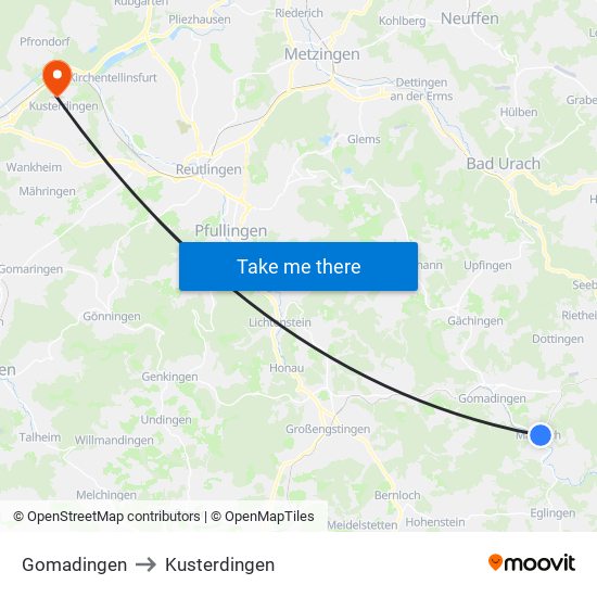 Gomadingen to Kusterdingen map