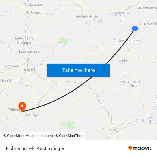 Fichtenau to Kusterdingen map